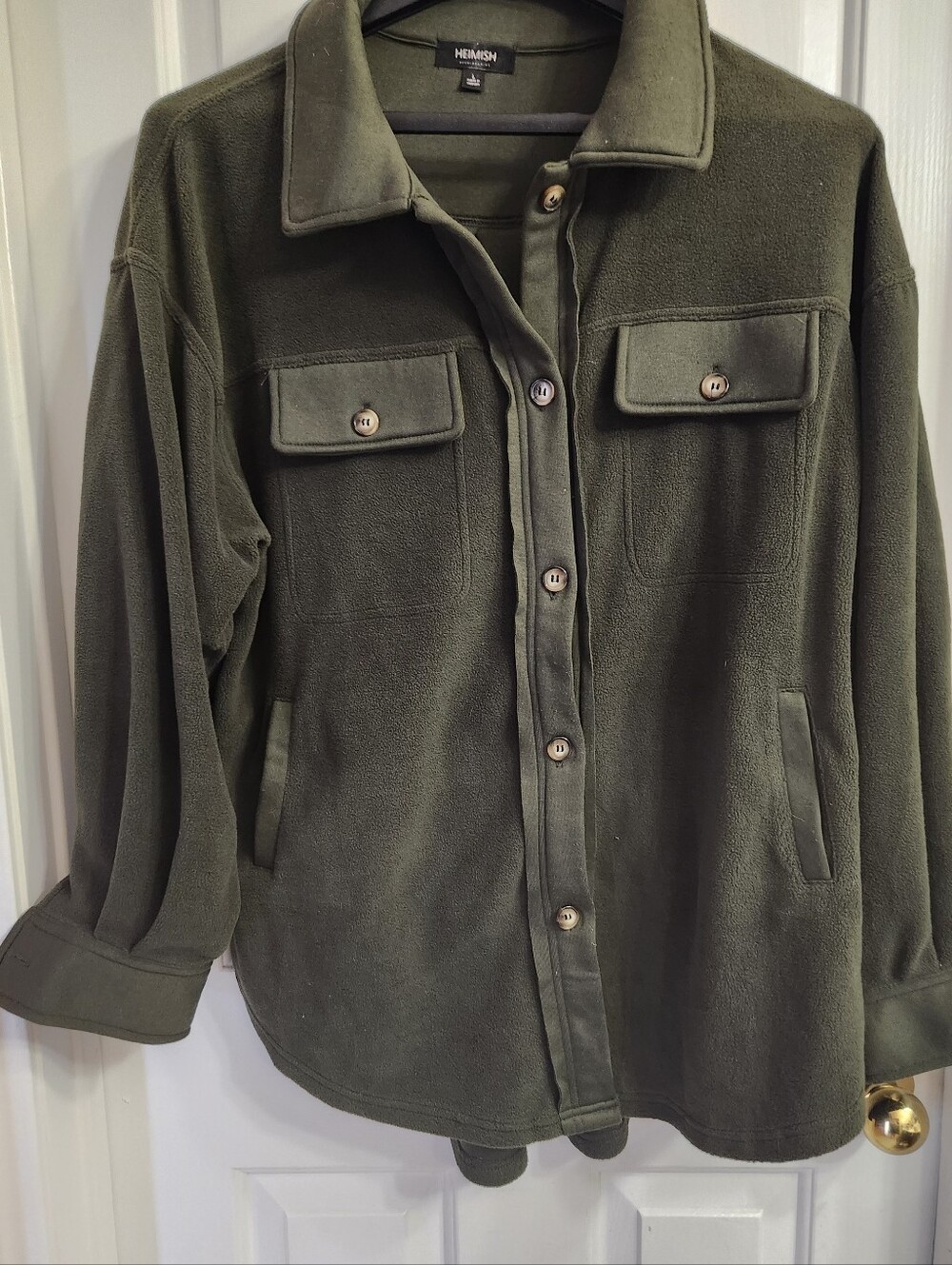 Olive Green Fleece Button-Up Jacket (Shacket)